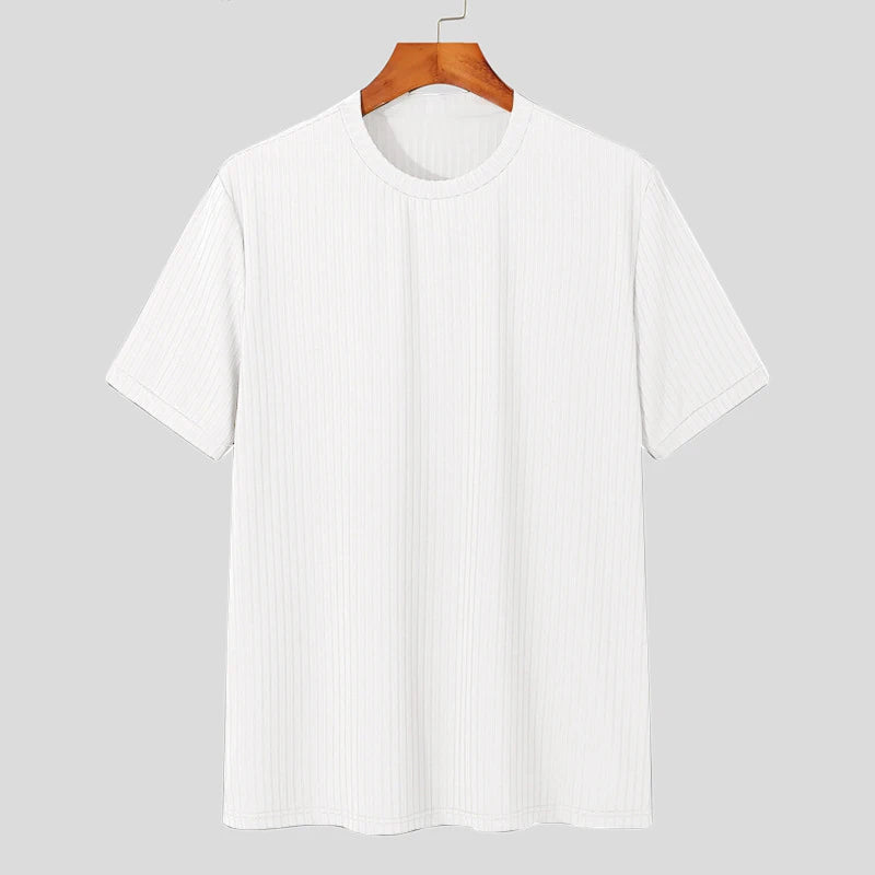 Summer Men'S Clothing Light Luxury T Shirt Leisure Long Sleeve O Neck Drapped Solid Color Loose Basic Shirt Popular Knitwear