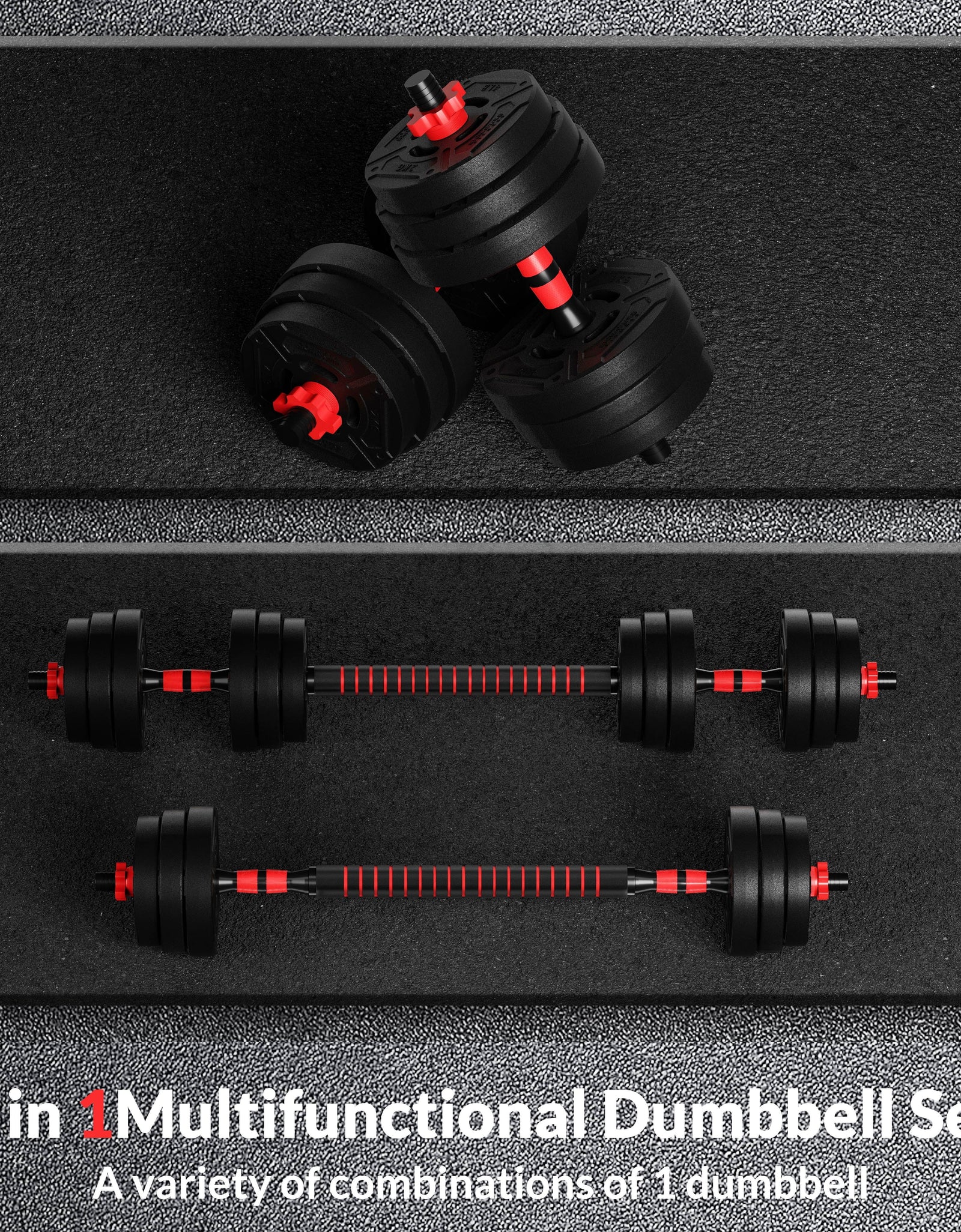 60LB 4-In-1 Portable Changeable Dumbbell, Barbell, and Kettlebell Set with Adjustable Weights