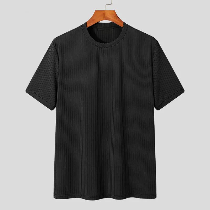 Summer Men'S Clothing Light Luxury T Shirt Leisure Long Sleeve O Neck Drapped Solid Color Loose Basic Shirt Popular Knitwear