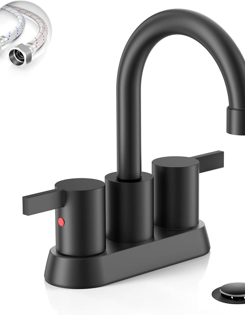 Load image into Gallery viewer, 4 Inch 2 Handle Centerset Matte Black Lead-Free Modern Bathroom Faucet, 360 Swivel Spout 2-3 Hole RV Bathroom Vanity Sink Faucet with Pop up Drain and Water Supply Lines，Bf015-1-Mb
